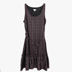 Go International Floral Dress Medium Black Ditsy Drop Waist Ruffle Hem Y2K